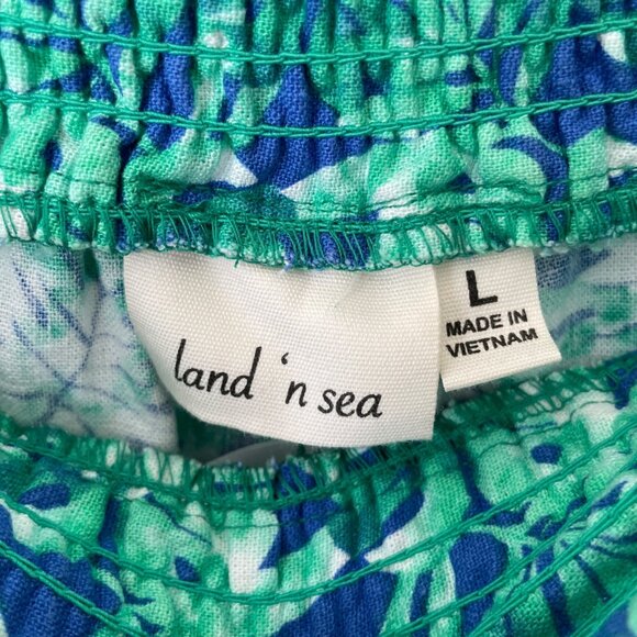 Land and Sea Linen Blend Relaxed Pants Womens L Front‎ Leg Slit Elastic Waist - Picture 4 of 8